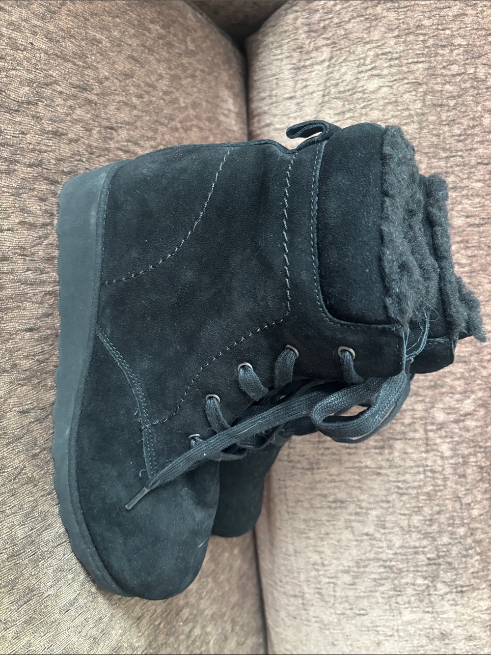 Bearskin PHOEBE Boots  Black Suede Lace-Up Faux Fur Ankle Boots SIZE 10 New